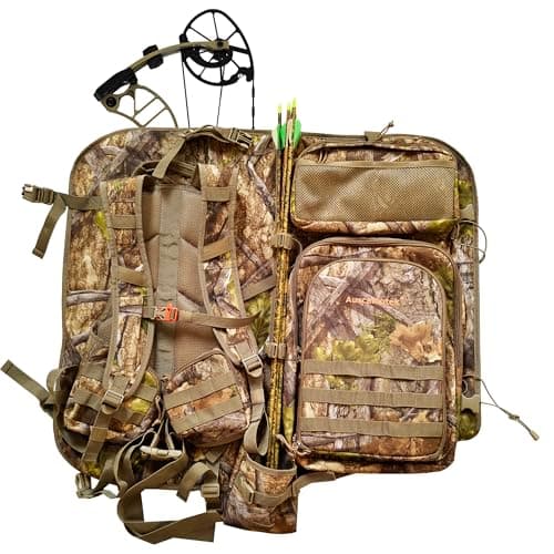 AUSCAMOTEK Bow Hunting Backpack for Archery – Compound Bow & Arrow Pack with Quiver Holder, Multi-Pocket Storage, Camo Gear Bag for Bowhunters