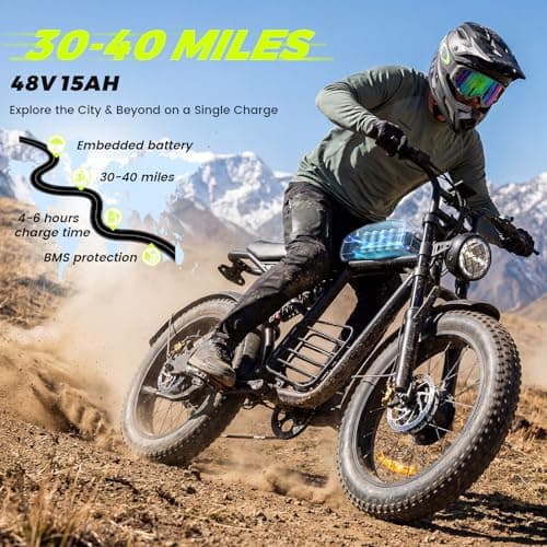 Electric Bike for Adults, 1000W/1500W/3000W Dirt Bike, 30/34/37MPH, 48V 15 Ah/18.9Ah/25Ah e Bike, 40/47/100 Miles Electric Motorcycle, 20" Fat Tire Off-Road Bike, All Terrain Electric Bike