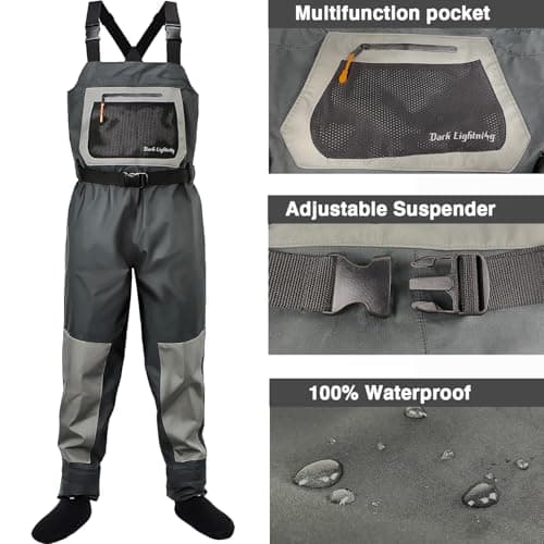 Dark Lightning Breathable Insulated Chest Waders, Perfect for 4 Seasons Fly Fishing Stocking Foot Waders for Men and Women