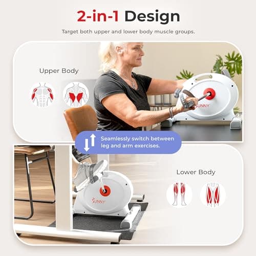 Sunny Health & Fitness Smart Under-Desk Bike Exerciser, Low-Impact Cardio Cycling Equipment for Home/Office, Mini Paddler for Arm/Leg Mobility Training, Free SunnyFit App Connect, Optional Motorized