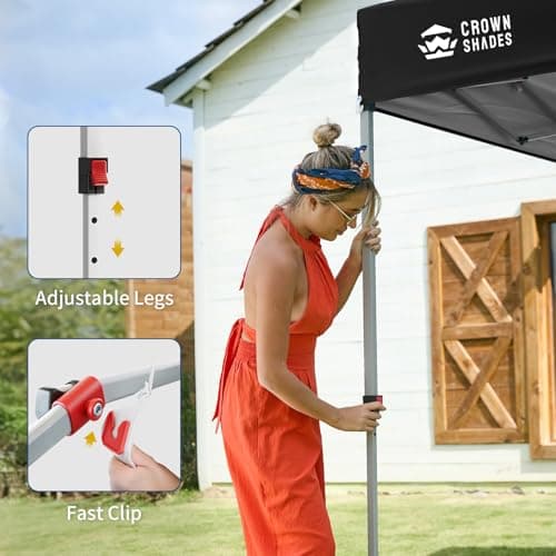 CROWN SHADES 10x10 Pop Up Canopy with 1 Side Wall - Beach Tent with One Push Setup - Outdoor Sun Shade for Events, Parties, Camping - Gazebo with STO-N-Go Cover Bag (Black)