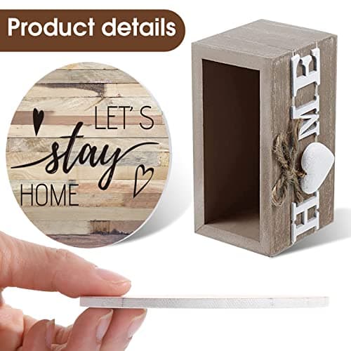 Wooden Coasters for Drink with Holder, 4'', Funny Home Decoration for Family Coffee Bar Table Protection, New Home Gift Ideas Queekay House Warming Gifts New Home Farmhouse Coasters Set of 6, Mixed B0BRSGRGBG