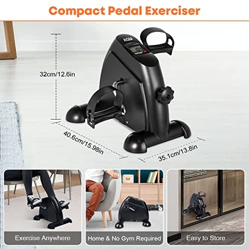 Mini Exercise Bike, AGM Under Desk Bike Pedal Exerciser Foot Cycle Arm & Leg Pedal Exerciser with LCD Screen Displays