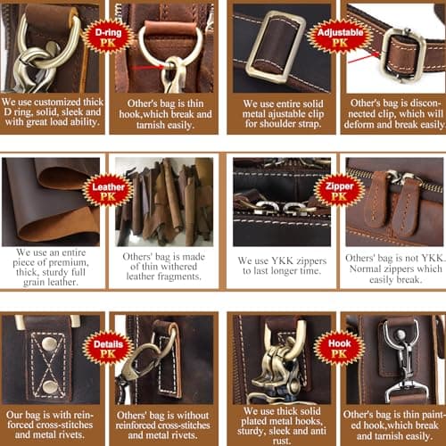 Masa Kawa Leather Briefcase for Men 17/15.6" Laptop Crossbody Shoulder Messenger Bag Business Travel Work Attache Case