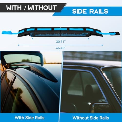 Universal Car Soft Roof Rack，Roof Pads Luggage Carrier for Kayak, Surfboard SUP, Canoe Include Storage Bag, 2 Quick Loop Strap, 2 Tie Down Rope, and 2 Heavy Duty Tie Down Straps