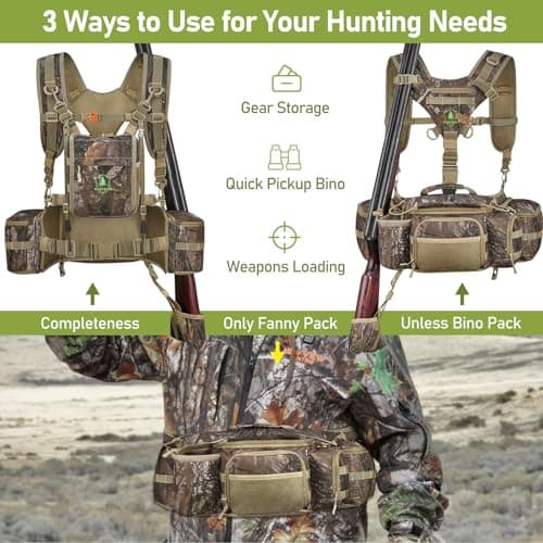 Hunting Fanny Pack for Men, Camo Waist Pack for Hunter, Fanny Hunting Backpack with Rifle, Shotgun, and Bow Holder (Fanny Pack Upgrade)