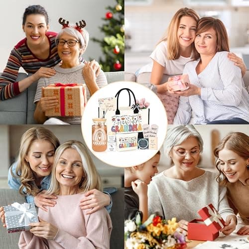 Grandma Gifts for Birthday Tote Bag Grandma Gifts Set from Granddaughter Grandson Grandchildren Grandkids Best Grandma Gifts Basket Tote Bag Makeup Bag 16 Oz Can Glass Bead Bracelet