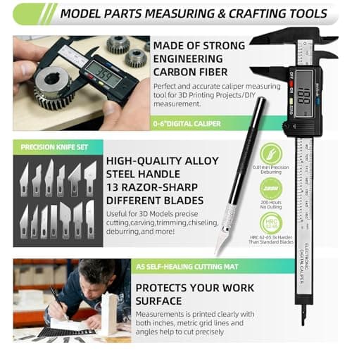 76pcs 3D Printer Tools Kit with Bag, 3D Printer Accessories includes Digital Caliper, Hygrometer, PTFE Tube Kit, Deburring Tool, Scrapers, Nozzle Cleaning, for Bambu Lab, Ender 3, FDM/SLA Printers etc