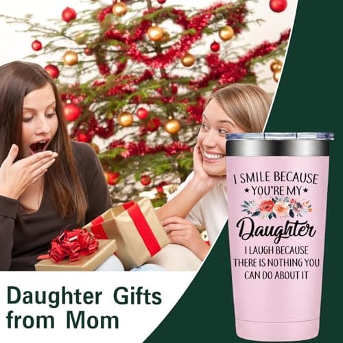 Mothers Day, Christmas, Birthday Valentine's Day Gifts for daughter Adult - I Smile Because You Are My Daughter Grifarny Daughter Gifts from Mom, Dad - to My Daughter Tumbler Cup 20oz
