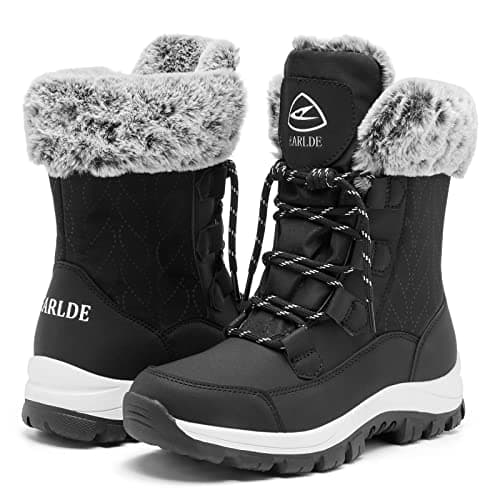 EARLDE Women's Snow Boots Waterproof Winter Boots Mid-Calf Outdoor Lightweight Warm Faux Fur Lined with Non-slip Sole