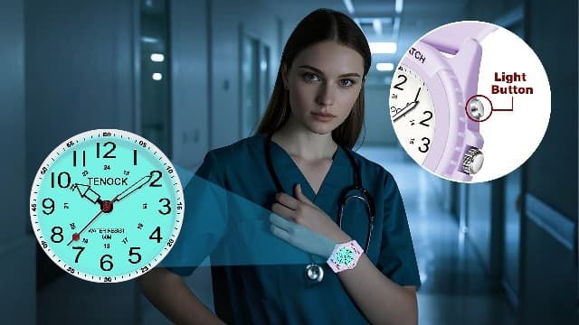 TENOCK Waterproof Nurse Watch for Medical Professionals Students Women Men, Night Light, 12/24 Hour Military Time Easy to Read Dial, Second Hand Watch for Nursing Day Gifts