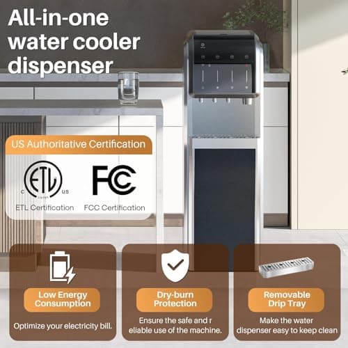 EXCELPURE 5-in-1 Bottom Loading Water Dispenser with Ice Maker, 3 Temperatures Settings - Hot, Cold and Room Water Cooler for 5 Gallon Bottle, Child Safety Lock, 35lbs/24H, WiFi, Stainless Steel