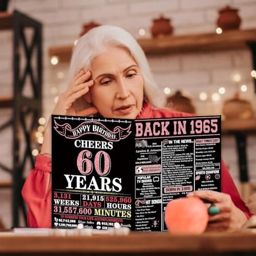 YiKaLus Big 60th Birthday Card for Women, Vintage 60 Year Old Gifts for Mom Sister Friends, Rose Gold Back in 1965 Bday decorations