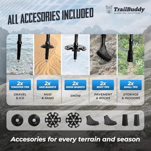 TrailBuddy 3K Carbon Fiber Hiking Poles - Collapsible Lightweight Trekking Poles for Hiking - Adjustable Walking Sticks for Women, Men, Seniors with All-Terrain Tips, Baskets & EVA Grips