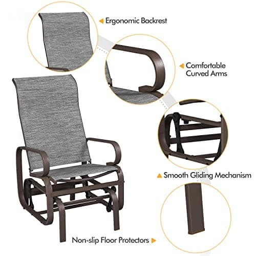 Yaheetech Outdoor Patio Glider, Rocking Lounge Chair with Sling Fabric and Steel Construction for Porch Patio Balcony Set of 2