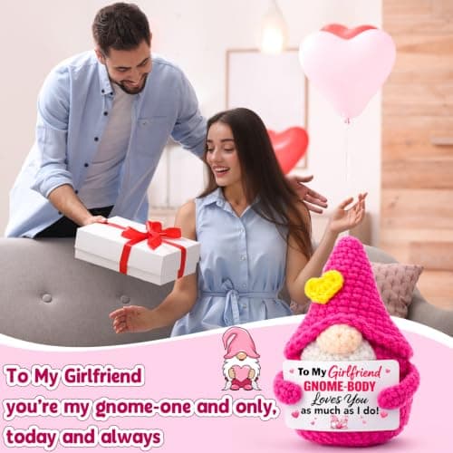 Cute Handmade Crochet Gnome Gift for Girlfriend Gf Her Women Birthday Anniversary National Girlfriends Day Romantic Gifts Gifts for Girlfriend Birthday Christmas - Sweetest Day Gf Gifts B0H3B3LP27