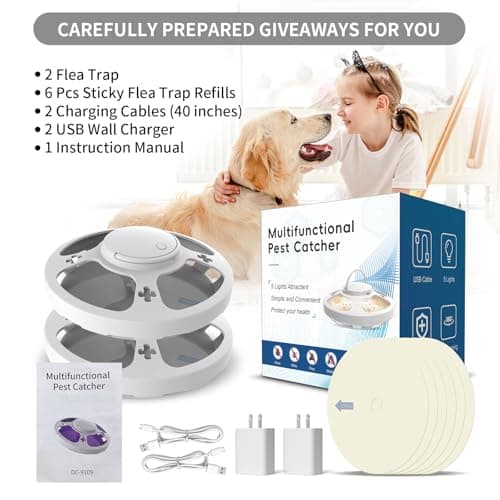 Frogoom 2 Packs Flea Traps for Inside Your Home with 6 Sticky Pads, Fleas Light Traps Kills Fleas in House, Hanging Flea Lamp with USB Cable Pest Control for Bugs Moths Gnats Indoor and Outdoor