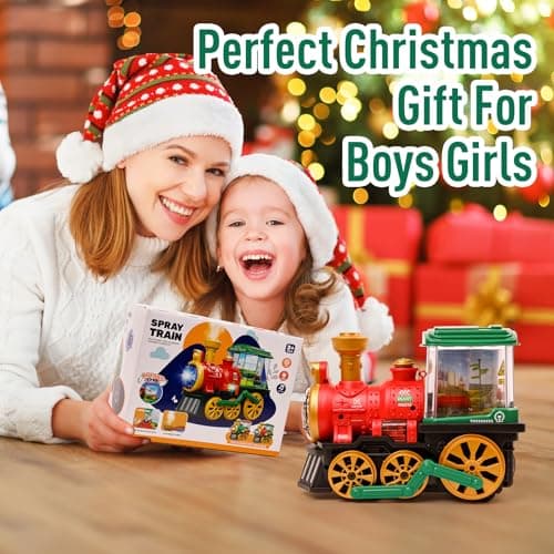 Electric Steam Train Toy for Toddlers 3-5,Bump and Go Truck w/Steam Locomotive,Smoke,Light & Sound, 360 Rotation Christmas Train Truck Toys Birthday Gift for Toddler 1 3 4 5 6 Year Old Boys Girls Kids