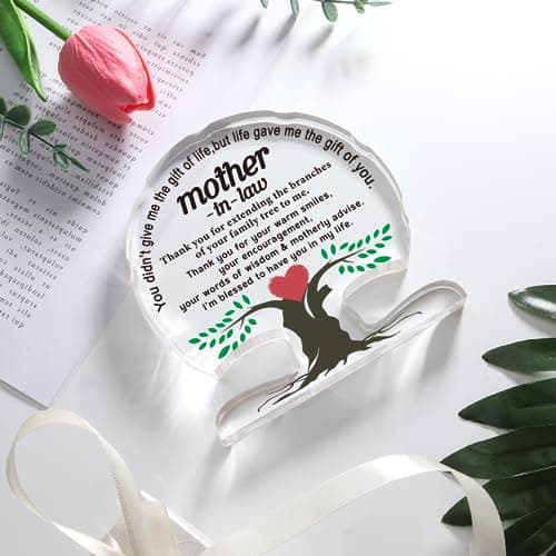 Gifts for Mother in Law from Daughter Son in Law, Thanks You Mom Best Mother in Law Ever Gift Desk Signs Home Decor Mother in Law Birthday Gifts Christmas Acrylic Tree Plaque B0CD7QK38F