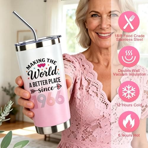 60th Birthday Gifts for Women, Vintage 1966 Birthdays Gift For Her, Cool 60 Year Old Birthday Gifts Set For Mom Wife Sister Friends Coworkers, Unique Gift Ideas With Tumbler Greeting Card Tote Bag B0H1LC1S74