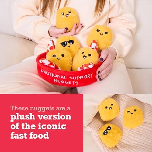 WHAT DO YOU MEME? Emotional Support Chicken Nuggets by Relatable, Cuddly Plush Toys and Stuffed Animals, Includes 5 Plushies with Basket, Funny or Cute Holiday Stocking Stuffer