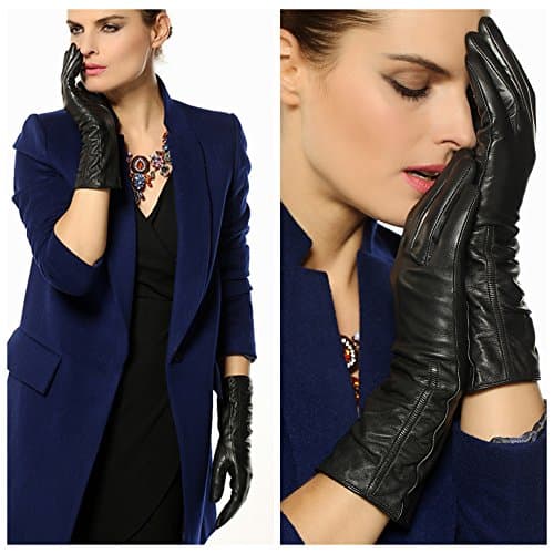 WARMEN Women's Lambskin Touchscreen Texting Leather Gloves Winter Lined Long Sleeves for Iphone Smartphone