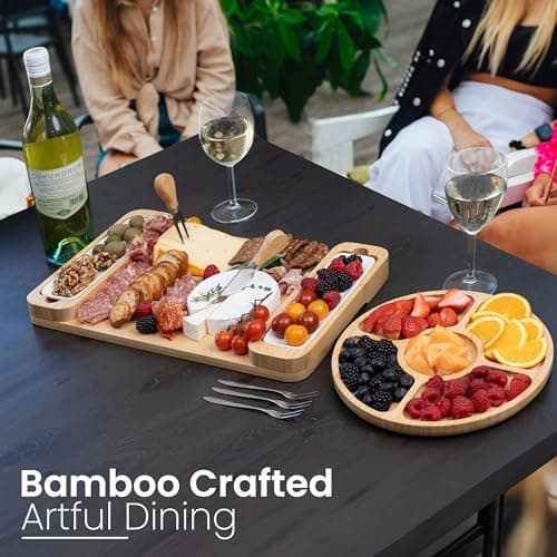 Meat Cheese Platter, Movie Nights, Family Gatherings, BBQ Picnic Essentials, Dinner Party Hosting Appetizer, Wine Nights Charcuterie Boards Set, Bamboo Cheese Tray with Serving Accessories B0CJH76S39