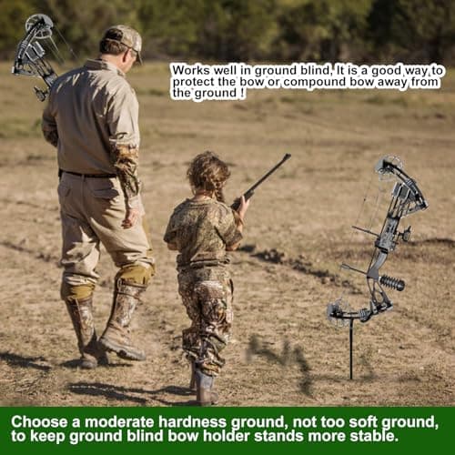 Mofuiry Ground Blind Bow Holder with Rubber Coated, Rustproof Hunting Compound Bow Holder Stable Archery Bow Stand Versatile Ground Stake Bow Holder Archery Accessories for Hunting Target Practice