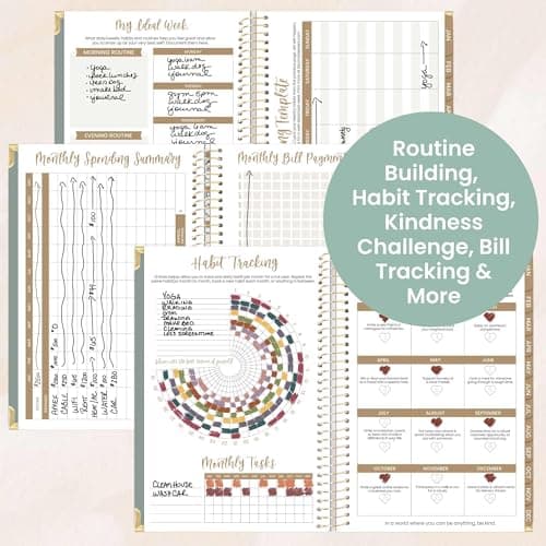 bloom daily planners HARDCOVER 2026 Planner (January to December) - A5 Task Goal Planner for Women - Monthly & Weekly Inspirational Agenda Book - 5.5" x 8.25" - Linen, Green