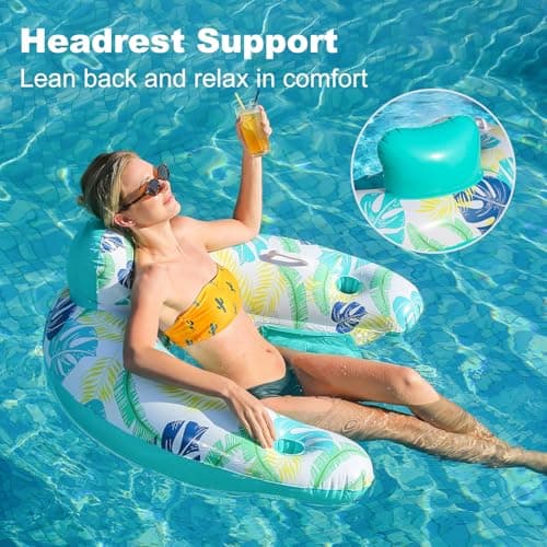 2 Pack Inflatable Pool Float Chair, Floating Pool Chair Adults Pool Lounger Float with Cup Holder & Handles Water Floats for Adults Lake Chair Floats for Swimming Pool River Beach Party