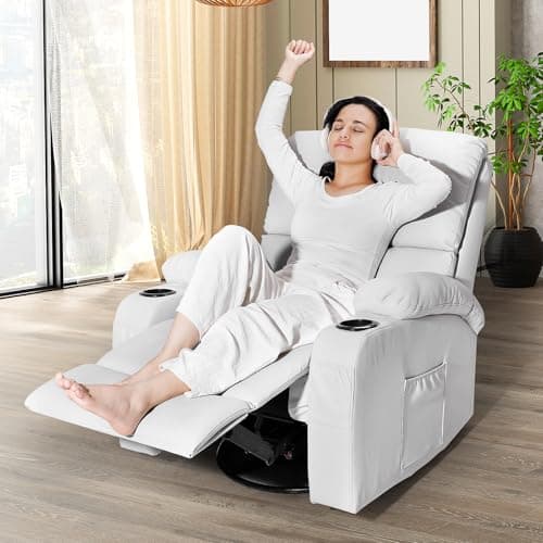 LAFWELL Rocking Recliner Chair, Massage Rocker Recliner Chair with Vibration Massage and Heat, 360° Swivel Recliner Chairs, Living Room, Bedroom, Nursery, RV, Grey