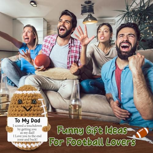 Dad Gifts from Daughter Son Wife, Positive Handmade Crochet Dad Birthday Gift, Funny Cute Small Gifts for Dads, I Love You Girl Papa Gift Idea, Unique Doll for Step-Dads Football