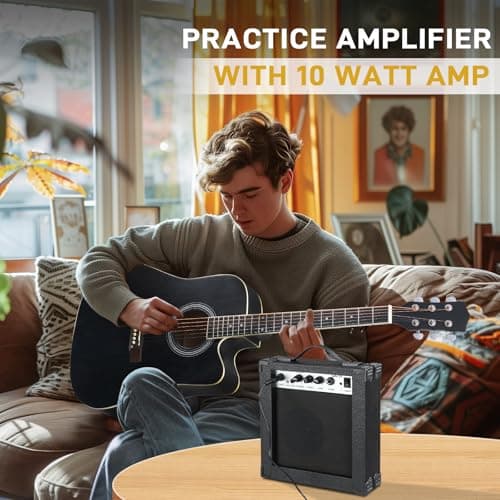 Ktaxon Full-Size Acoustic Electric Guitar with Amp, 41 Inch Basswood Body Guitars Kit for Beginner & Intermediate W/Bag, Strap, and Capo All Accessories Included (Black)