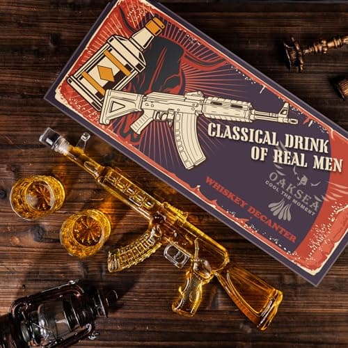 Whiskey Decanter AK47 Set with 2 Whiskey Glasses, Gifts for Men Dad Stocking Stuffers, Unique Christmas Anniversary Birthday Gift for Him Husband, Cool Presents liquor dispenser for Home Bar