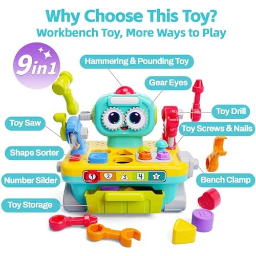 Infant Shape Sorter Activity, Kid Pounding Game, Toddler Learning Toy, 1st Birthday Gift 12 18 24 Month Girl Age One 1 2 3 Yr iPlay, iLearn Toddler Musical Workbench Toy, 1 Year Boy Gift, Baby Tool Set B0CWNGN5V2
