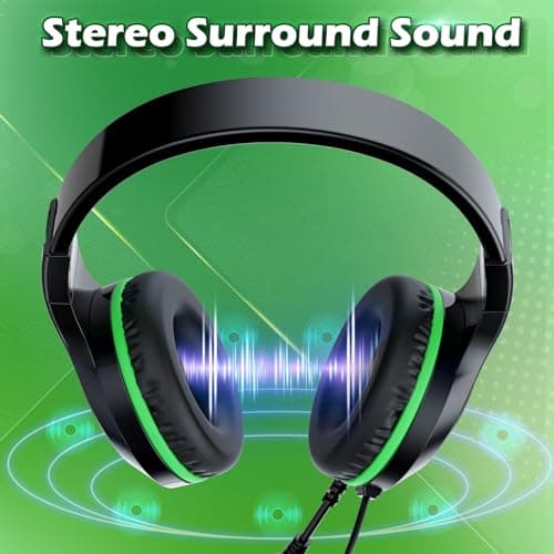 H-10 Gaming Headset for PS4, Xbox One, PC, PS5, Nintendo Switch, Stereo Wired Noise Cancelling Over Ear Headphones with Mic for Kids Adults, Bass Surround, Soft Memory Earmuffs, Green