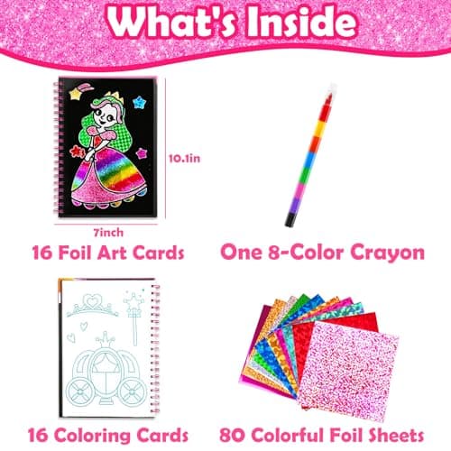 Mess-Free & No-Glue Activity,Kids Ages 4-10 Create 16 Sparkly Princess Unicorn Pictures,Halloween Toy & Birthday Gift for Kid FUNNYB&G Foil Art Craft Kit for Kids, Halloween Crafts Gift Toy for Kids B0DK6DYYD8