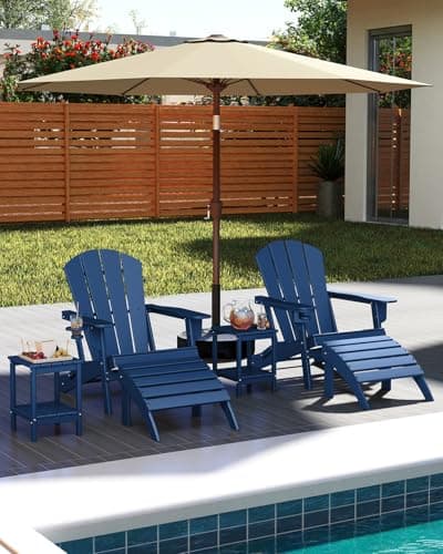 GREENVINES Folding-Adirondack-Chairs-Set-of-6 | w/Cup Holder| HDPE Plastic | All-Weather Patio Fire Pit Chairs | for Outdoor Poolside Deck | Blue
