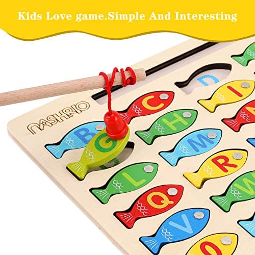 Magnetic Wooden Fishing Game Toy for Preschoolers, Alphabet Fish Catching Counting Games Puzzle with Numbers and Letters, Preschool Learning ABC and Math Educational Toys for 3 4 5 Years Old Kids B08JLSR6RN