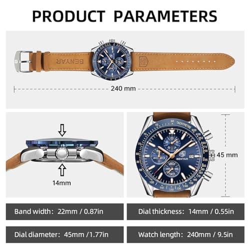 BENYAR Mens Watches Quartz Analog Chronograph Waterproof Wrist Watches for Men Fashion Business Work Casual Sport Dress Watch with Calendar