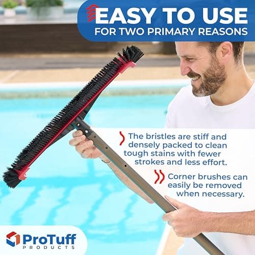 ProTuff 22" Pool Brush Head – Comes Sturdy Bristles, Tough on Algae, Dirt & Grime – Cleans 3X Faster – Extra-Wide Pool Scrubber Brush with Pole Attachment Option