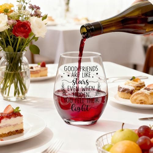 TOUNER Good Friends Are Like Stars Friendship Quote Stemless Wine Glass, Funny Best Friends Keepsake Wine Glass Gifts for Women Aunt Sister BFF, Thank You Friend Birthday Gifts for Women Bestie Friend B0GKLHXQBK