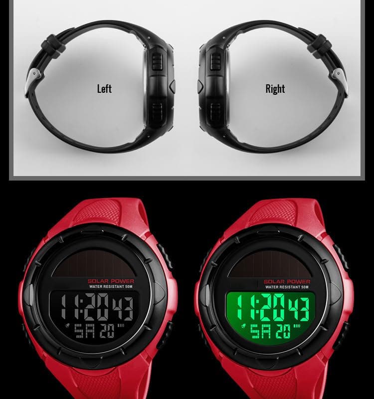 Gosasa Men's Outdoor Sports Multifunction Solar Power LED Digital Watches 50M Water Resistant