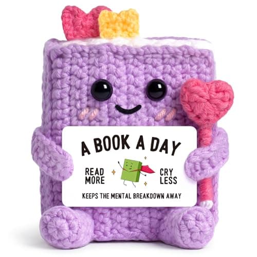 Funny Book-Themed Birthday Book Club Bookish Gifts for Reader, Librarian, Bookworm, Desk Decor, Handmade Book Lovers Gifts for Women, Girl, Book-Shaped Positive Support Crochet B0GL26L547