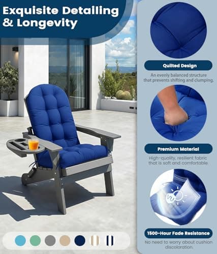 FOOWIN Adirondack Chair Cushion Set of 4, Thickened Rocking Chair Cushion,48.5×20.8×5.7 Inches,High Back Patio Cushions with Ties, Waterproof & UV-Protected, for Indoor and Outdoor, Navy Blue