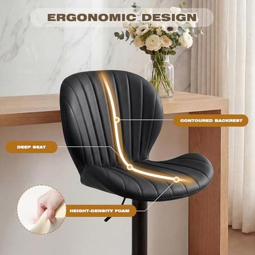 GRUSIGN Bar Stools Set of 2, Modern Swivel Adjustable Bar Chairs, Faux Leather Upholstered Counter Height Bar Stools with Backrest, Comfort Barstools for Kitchen Island, Home Bar, Black