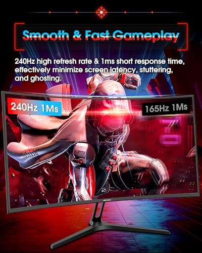 SANSUI 27 Inch Curved 240Hz Gaming Monitor FHD 1080P, 1500R Curve Computer Monitor, 130% sRGB, 4000:1 Contrast, HDR, FreeSync, MPRT 1Ms, Low Blue Light, HDMI DP Ports, Metal Stand, DP Cable Incl.