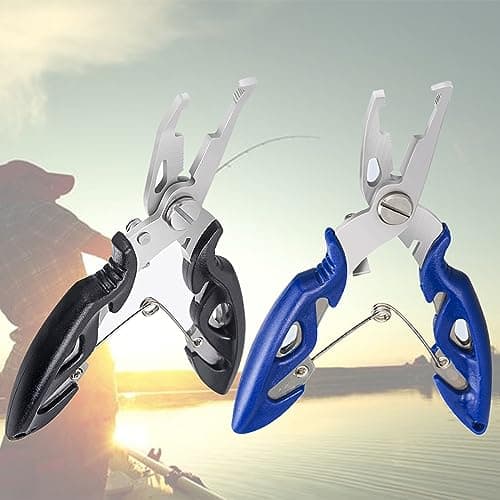 Fishing Pliers, Stainless Steel Fish Hook Remover 2PCS, Multi-Function Fishing Line Cutter Split Ring Opener, Fishing Braid Scissors Gear Accessories Fish Gripper with Lanyard Fly Fishing Tool