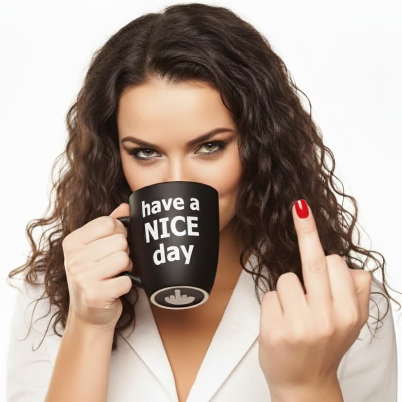 Decodyne Funny Coffee Mug, Gag White Elephant Gifts for Adults and Coworkers - Perfect for Christmas, and Novelty Gifts, Middle Finger Mug, 14 Ounce (Black) B076PJ1JSG