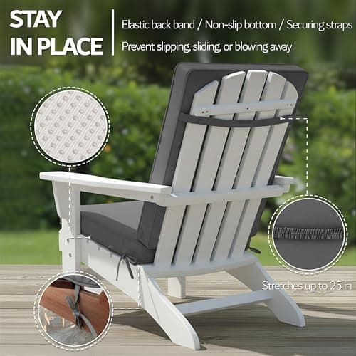 Outdoor Adirondack Chair Cushions Set of 2 - Removable Covers, Water-Repellent, Fade-Resistant, Non-Slip Bottom & Securing Straps, Universal Fit for Most Adirondack & Rocking Chairs - Dark Grey